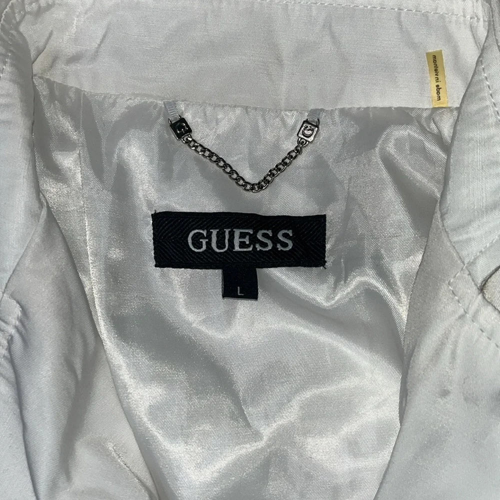 Guess White Medium Cut Trench Coat Collared 3/4 Length Sleeve & Belted Jacket L - Picture 3 of 11